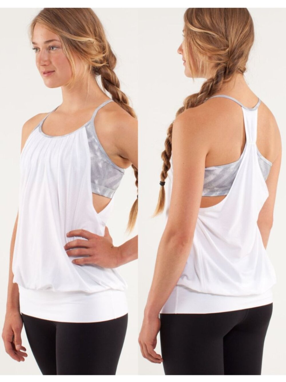 Lululemon White No Limits Tank w/ Chevron Luon Built In Bra